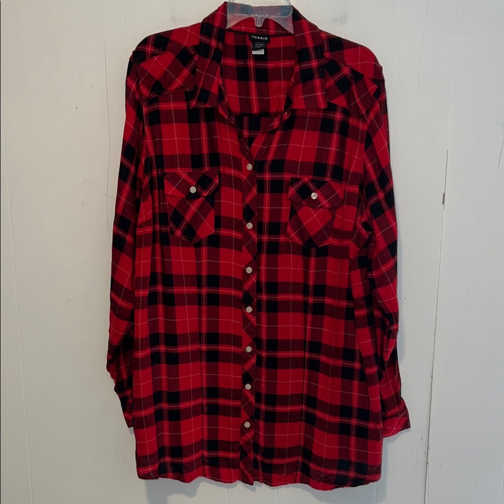 Torrid Red and Black Checkered Shirt